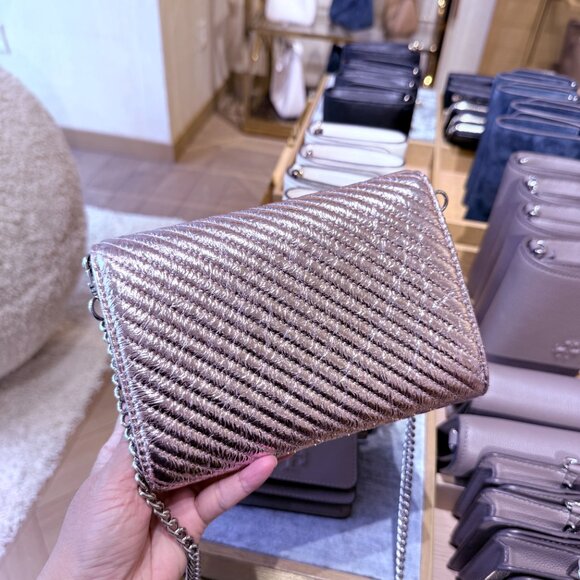 Tory Burch Emerson Chain Wallet 176908 Sparkle Gold $475 - Picture 5 of 8